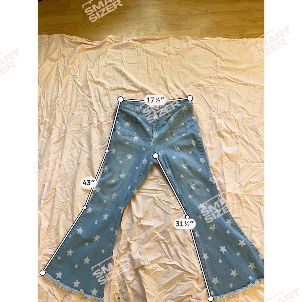 Est. 1946 Denim Star Print Flare Jeans Super Hi-Rise Frayed Hem 16W Blue Y2K EUC - Picture 8 of 8